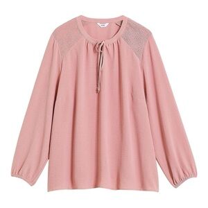 Penningtons Pink Split Neck Long Sleeve Blouse With Smocked Shoulders Size 1X